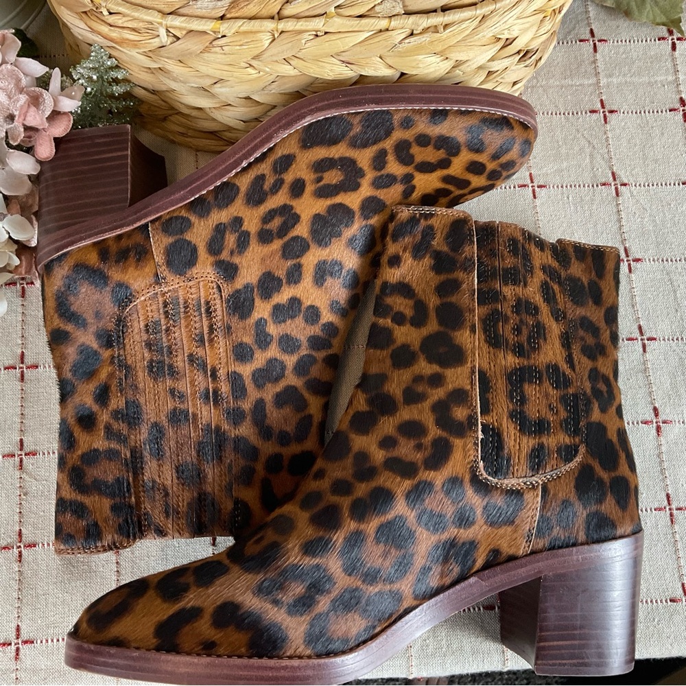 Madewell “The Autumn” High Chelsea Boot Leopard Dyed Calf Hair Ankle Bootie 8 - Picture 6 of 6